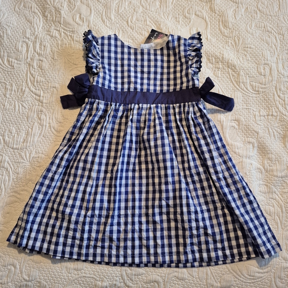 Lil Cactus girls size 5 years blue & white gingham ruffle bow dress NEW